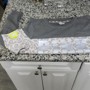 Gray and white leopard pink sweater